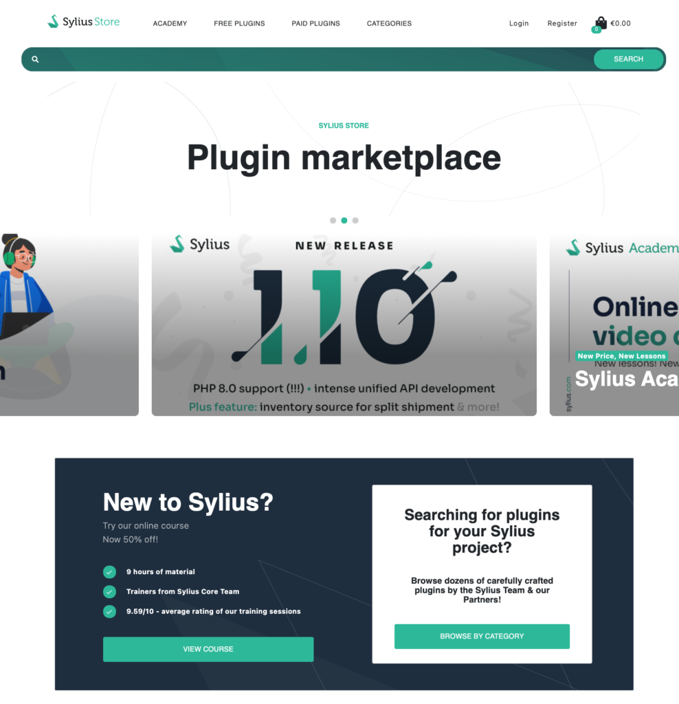 New Sylius plugin store homepage