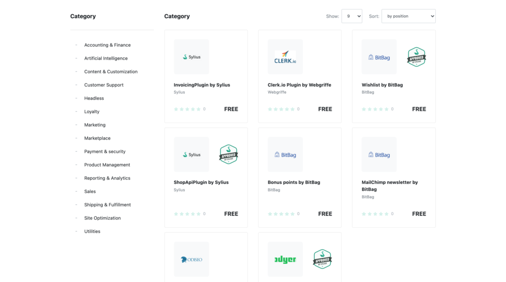 Sylius plugin store detailed view of plugins browser